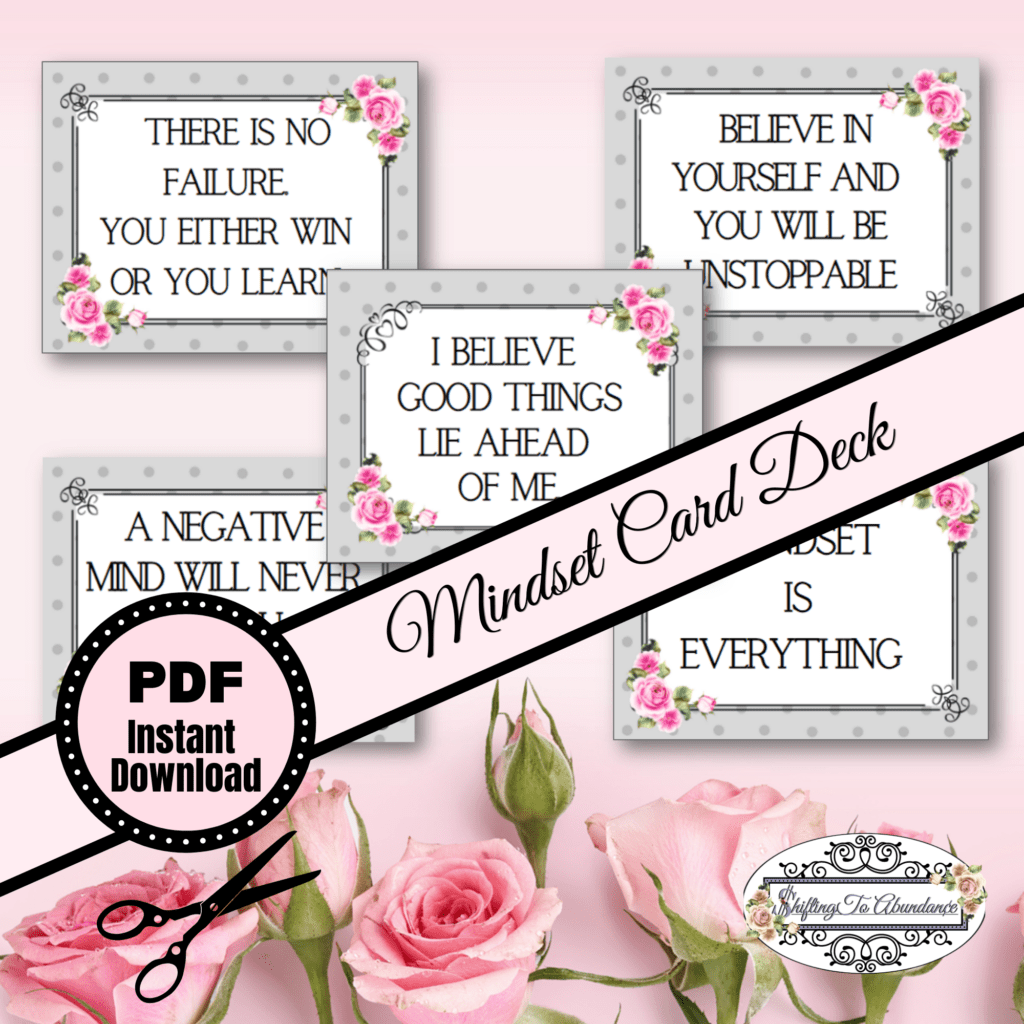 mindset card deck. PDF instant download. pink background with pink roses