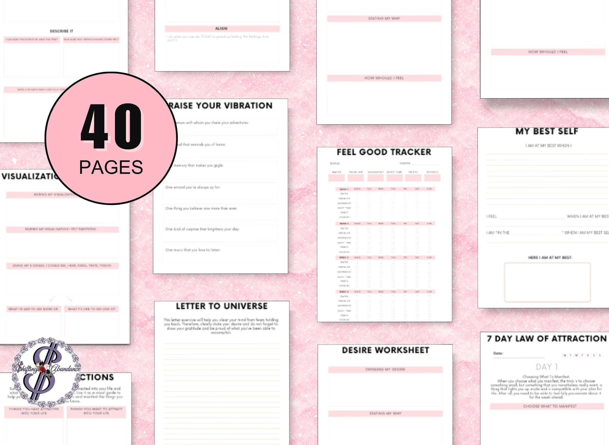 interior pages of law of attraction planner/journal