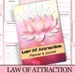 law of attraction planner/journal with pink lotus flower on cove