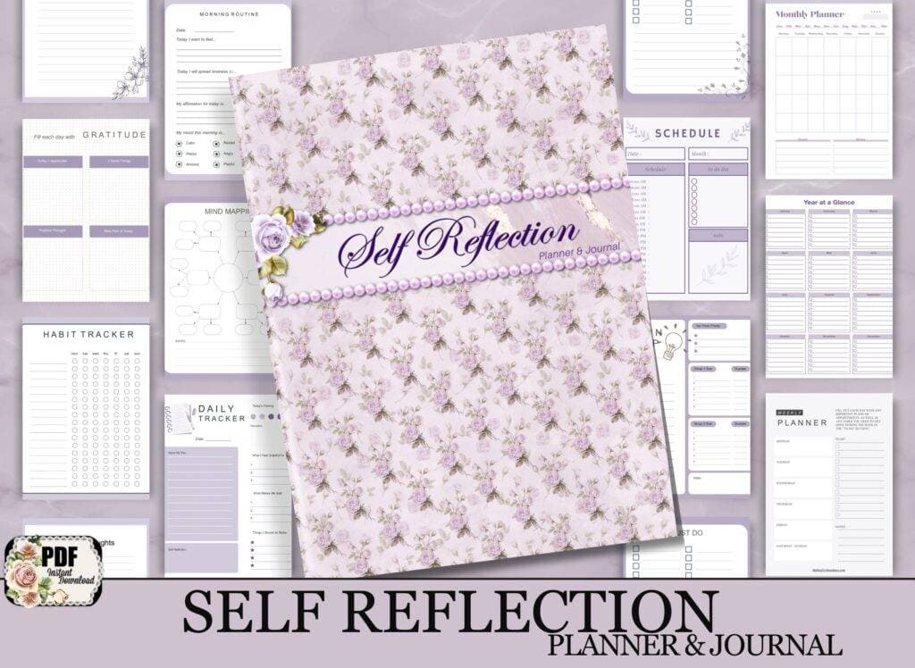 self reflection planner and journal lavender floral print cover and interior pages self reflection planner and journal lavender floral print cover and interior pages