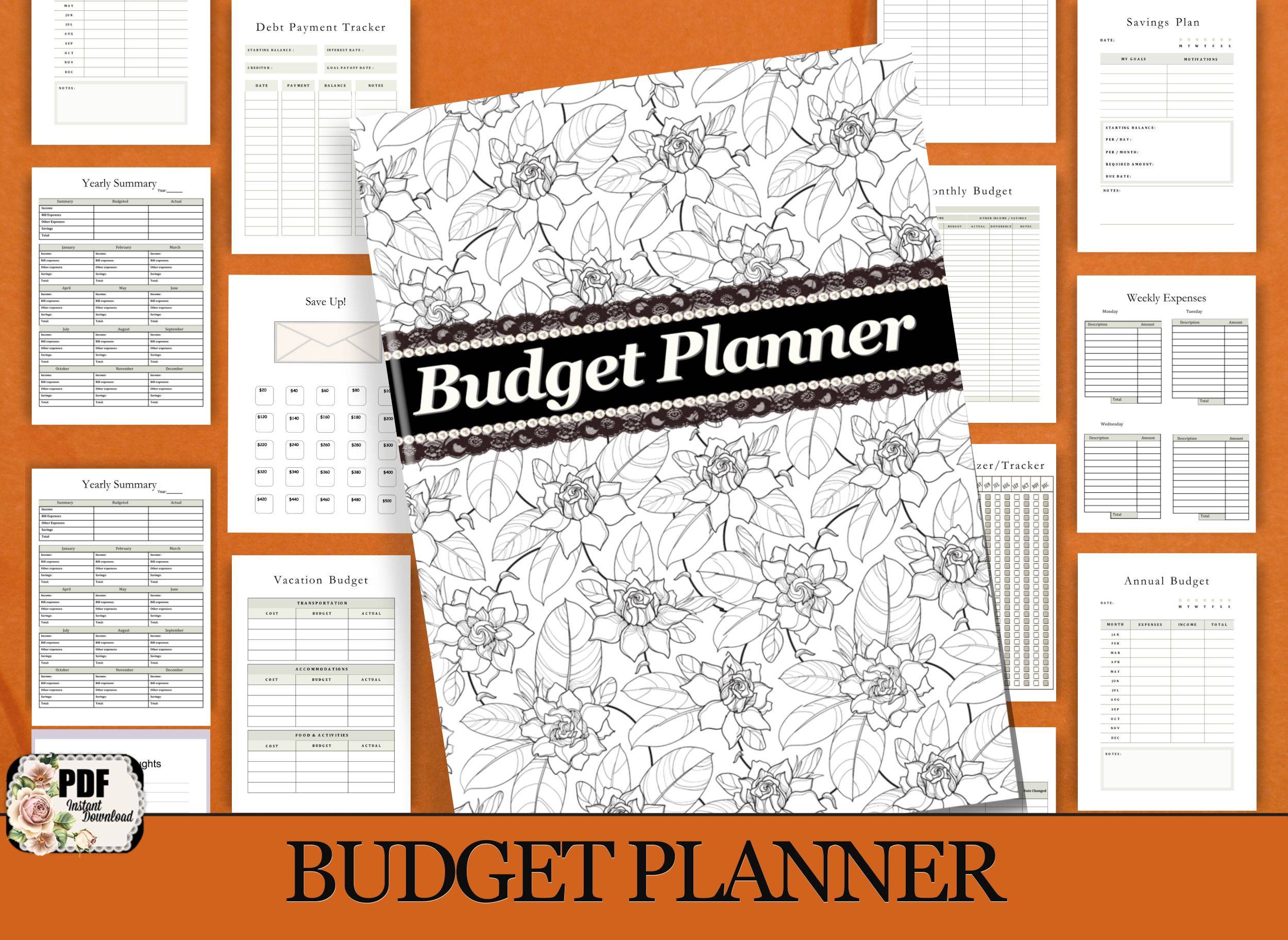 budget planner - white and black cover