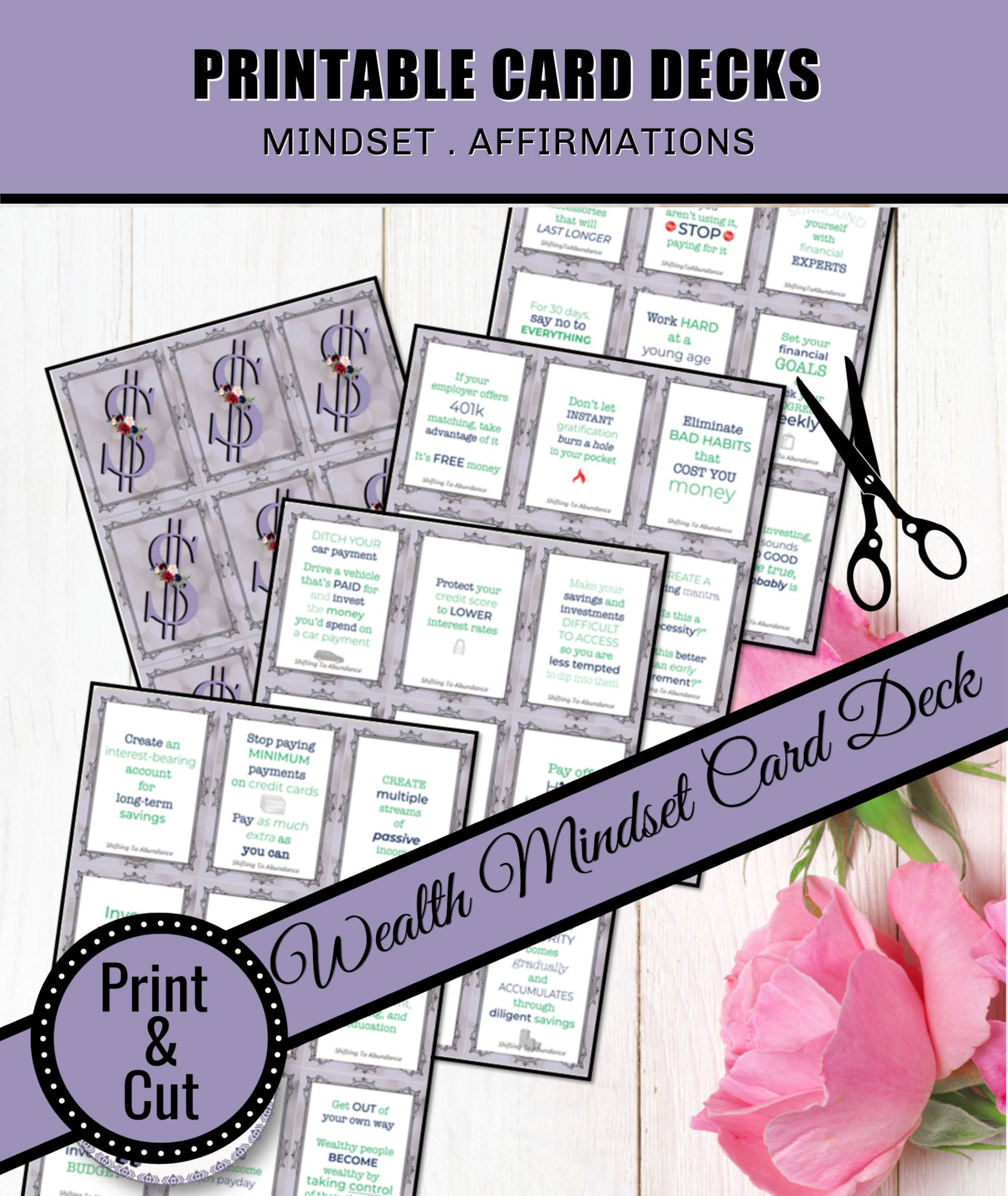 printable card decks. mindset, affirmations. Wealth Mindset Cards
