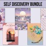 Self Discovery Bundle mockup featuring six digital journals and workbooks including Soulful Self-Care, Transform Your Mind, Self Reflection, I Am the Co-Creator of My Life, and Becoming Mindful – printable tools for manifestation, mindset, and personal growth.